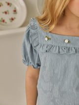 Rose Frill Blouse & Shorts Set _Blue