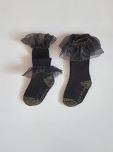 Organza Frill Socks & Knee Socks Set_Black