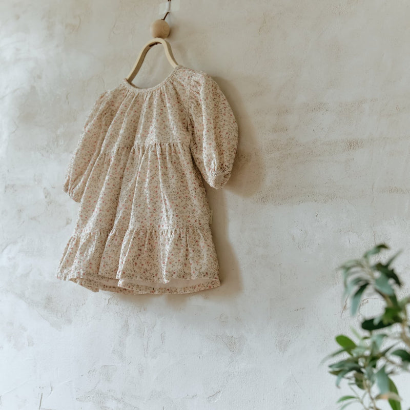 Flower Corduroy Shirring Dress