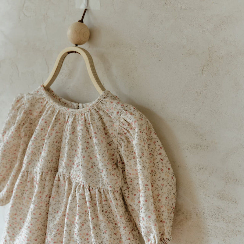 Flower Corduroy Shirring Dress