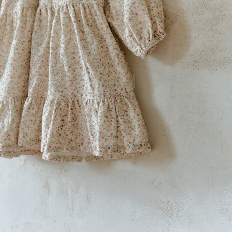 Flower Corduroy Shirring Dress
