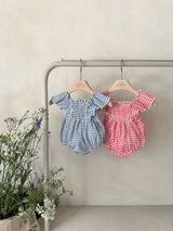 French Check Romper _Blue