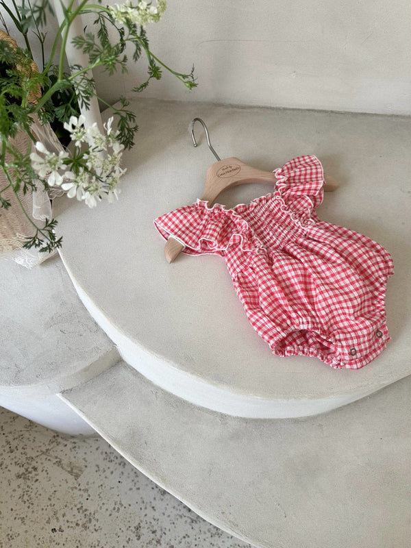 French Check Romper _Red