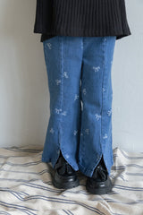 Ribbon Embroidered Boots Cut Pants
