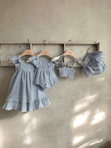 French Check Romper _Blue