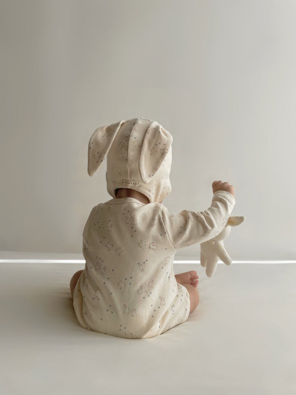 Monbebe Printed Suit and Bonnet Set from Newborn Size _Bunny Prints