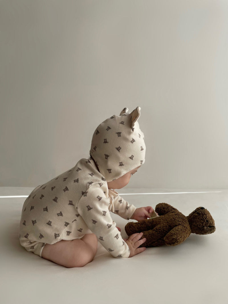 Monbebe Printed Suit and Bonnet Set from Newborn Size _Bear Prints