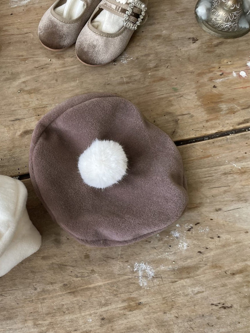 Pompom Fleece Beret_Mocha