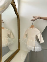 Sasha Ribbed Tulle Dress Romper_Cream