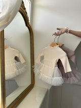 Sasha Ribbed Tulle Dress Romper_Cream