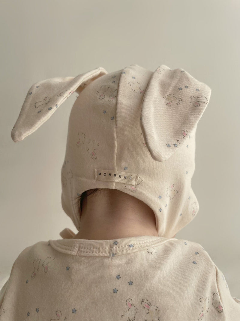 Monbebe Printed Suit and Bonnet Set from Newborn Size _Bunny Prints