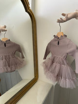 Sasha Ribbed Tulle Dress Romper_Dusty Pink