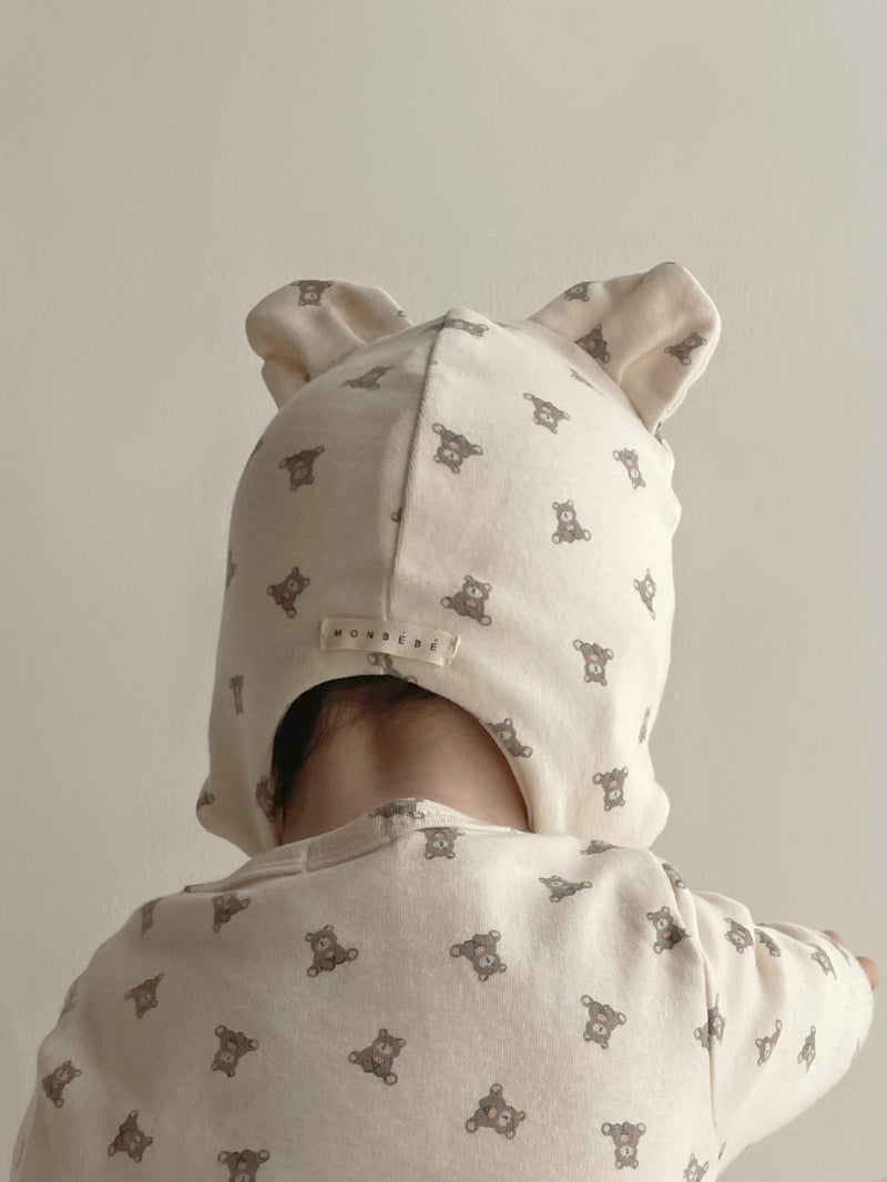 Monbebe Printed Suit and Bonnet Set from Newborn Size _Bear Prints