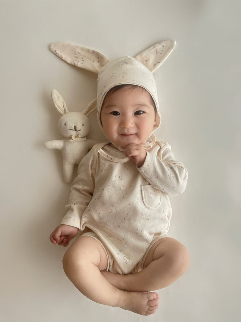 Monbebe Printed Suit and Bonnet Set from Newborn Size _Bunny Prints