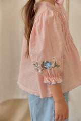 Aster Embroidered Linen Blouse_ Pink