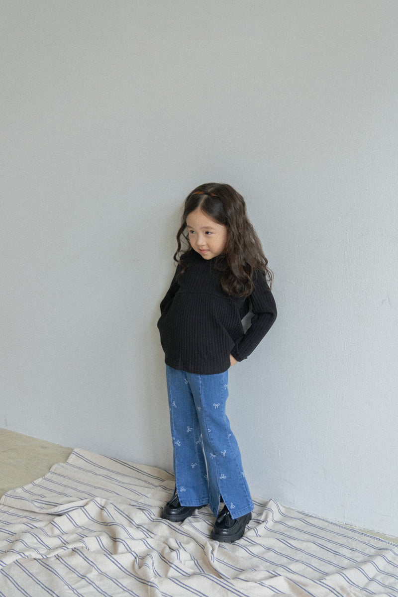 Ribbon Embroidered Boots Cut Pants