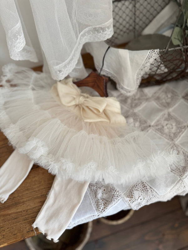 Tutu Tulle Skirt Leggings _ Cream(Pre-Order)