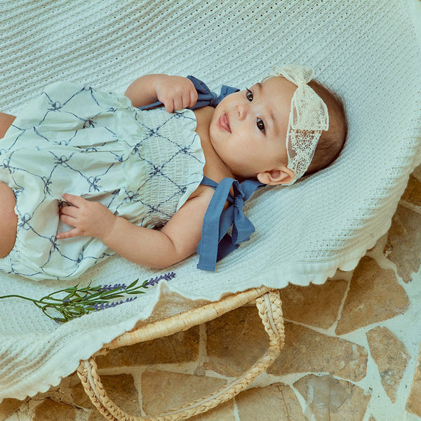Glen Smocked Romper_ Blue