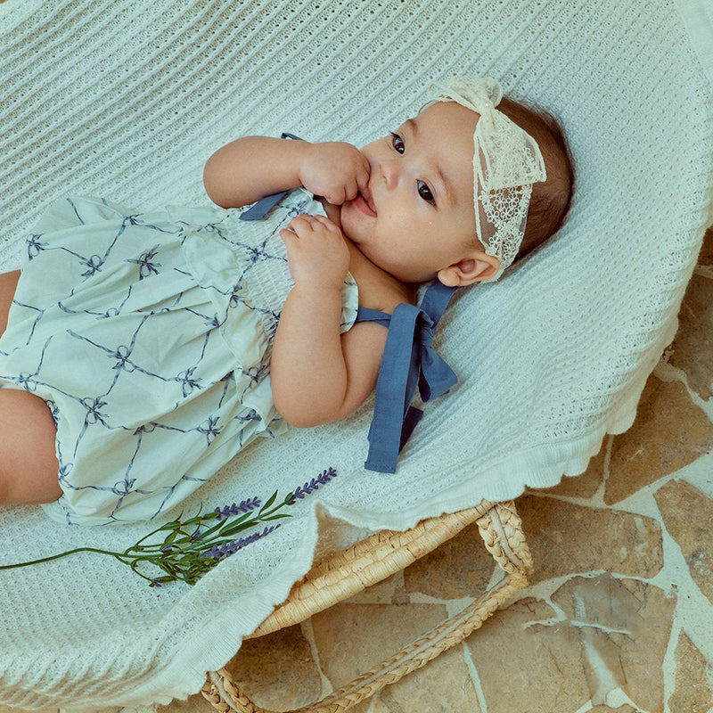 Glen Smocked Romper_ Blue