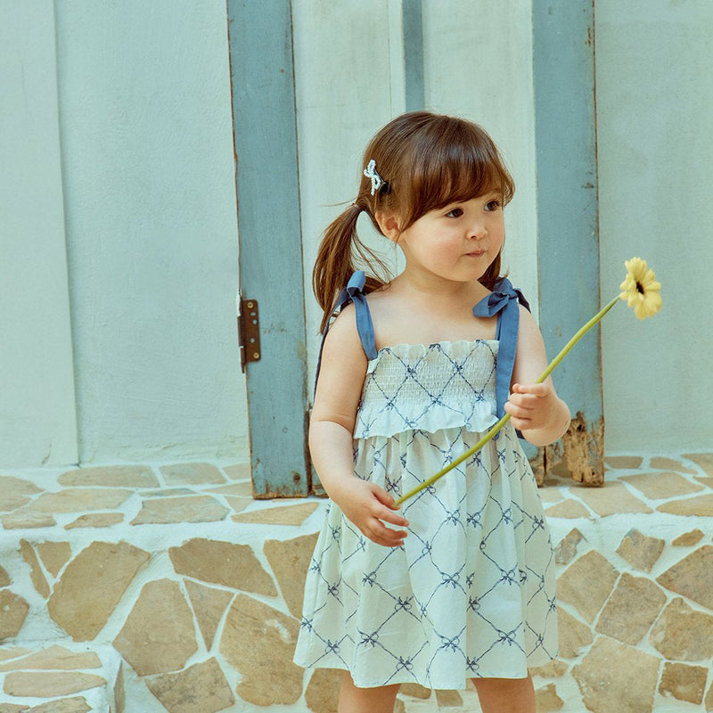 Glen Smocked Dress_ Blue