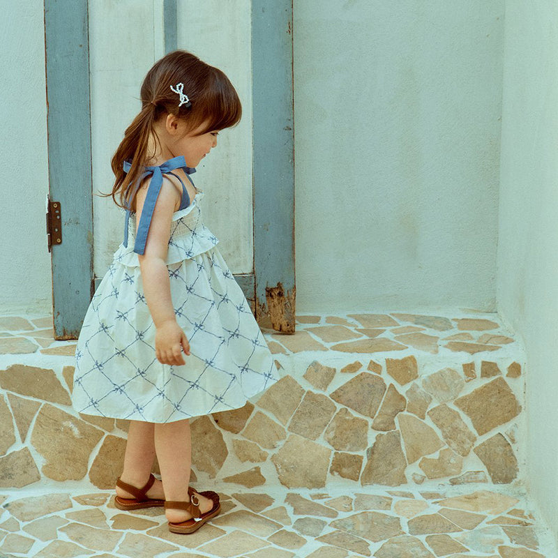 Glen Smocked Dress_ Blue