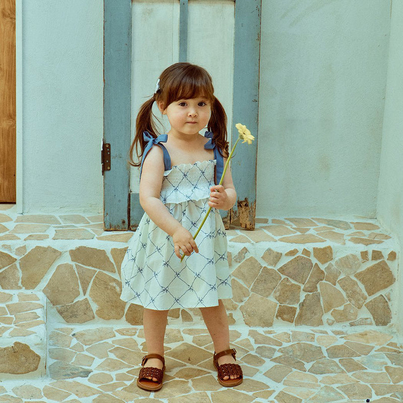 Glen Smocked Dress_ Blue