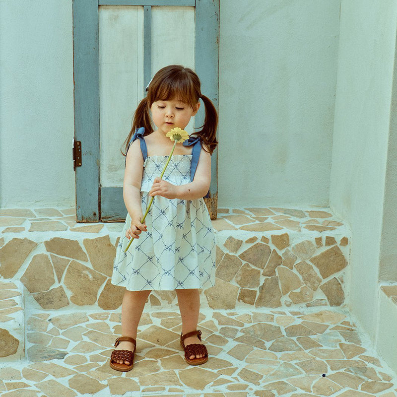 Glen Smocked Dress_ Blue