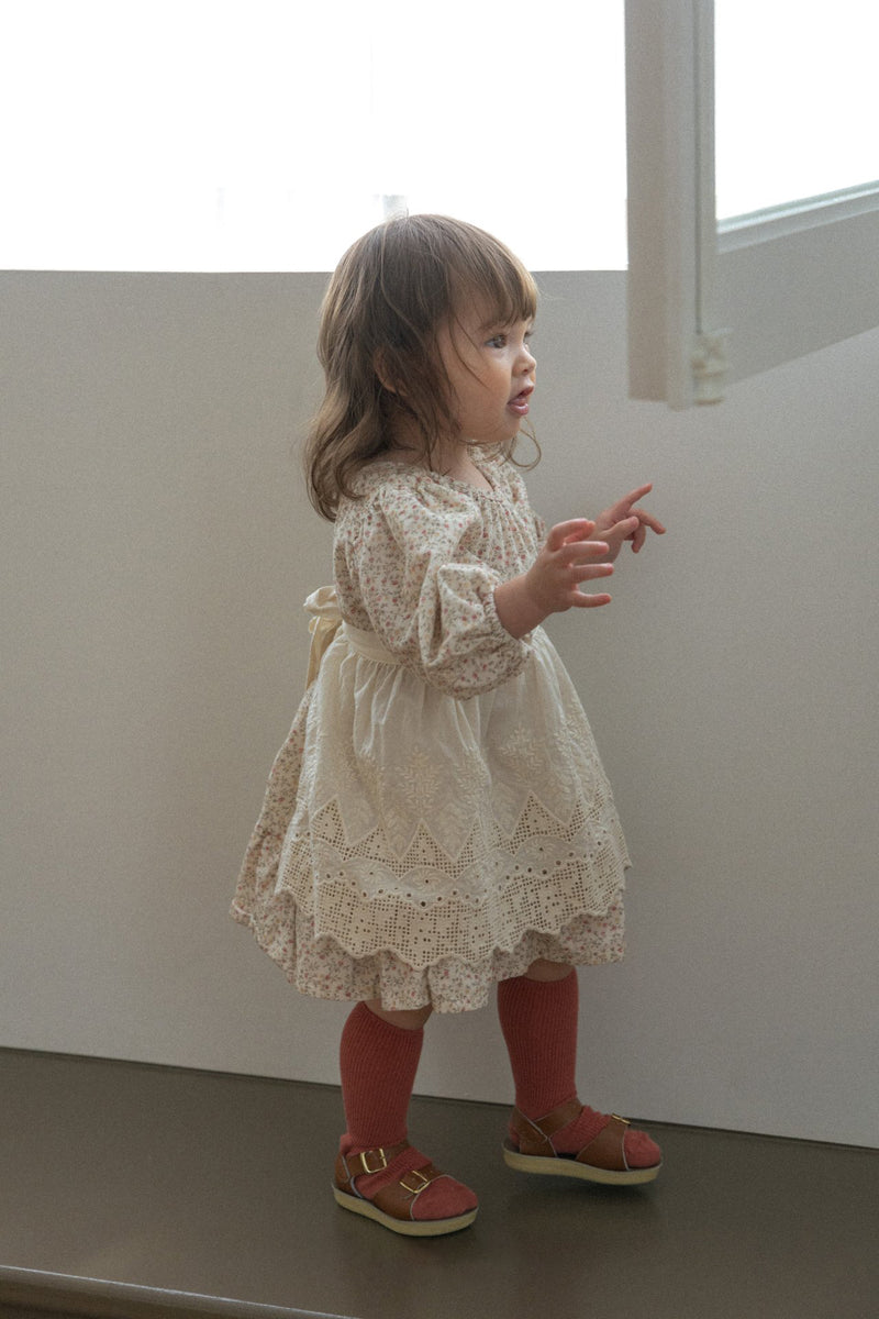 Flower Corduroy Shirring Dress