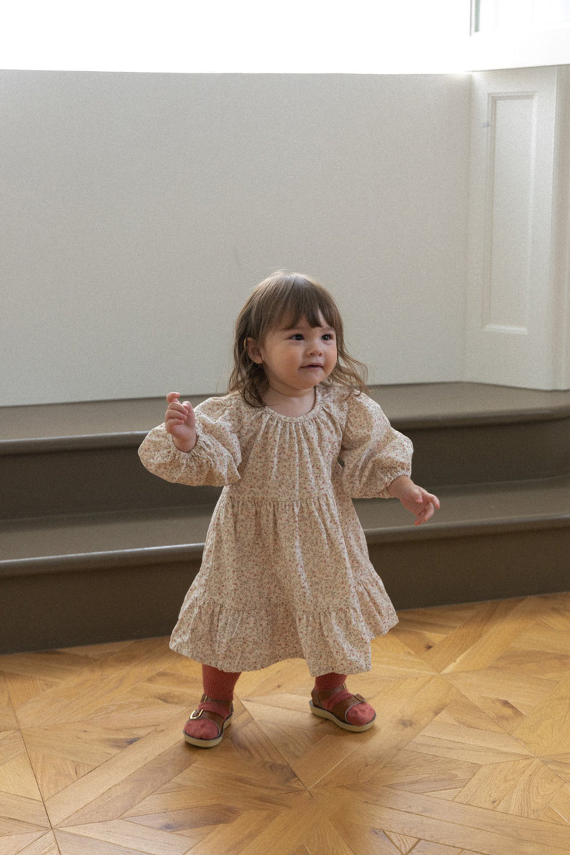 Flower Corduroy Shirring Dress