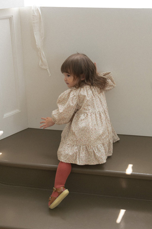 Flower Corduroy Shirring Dress