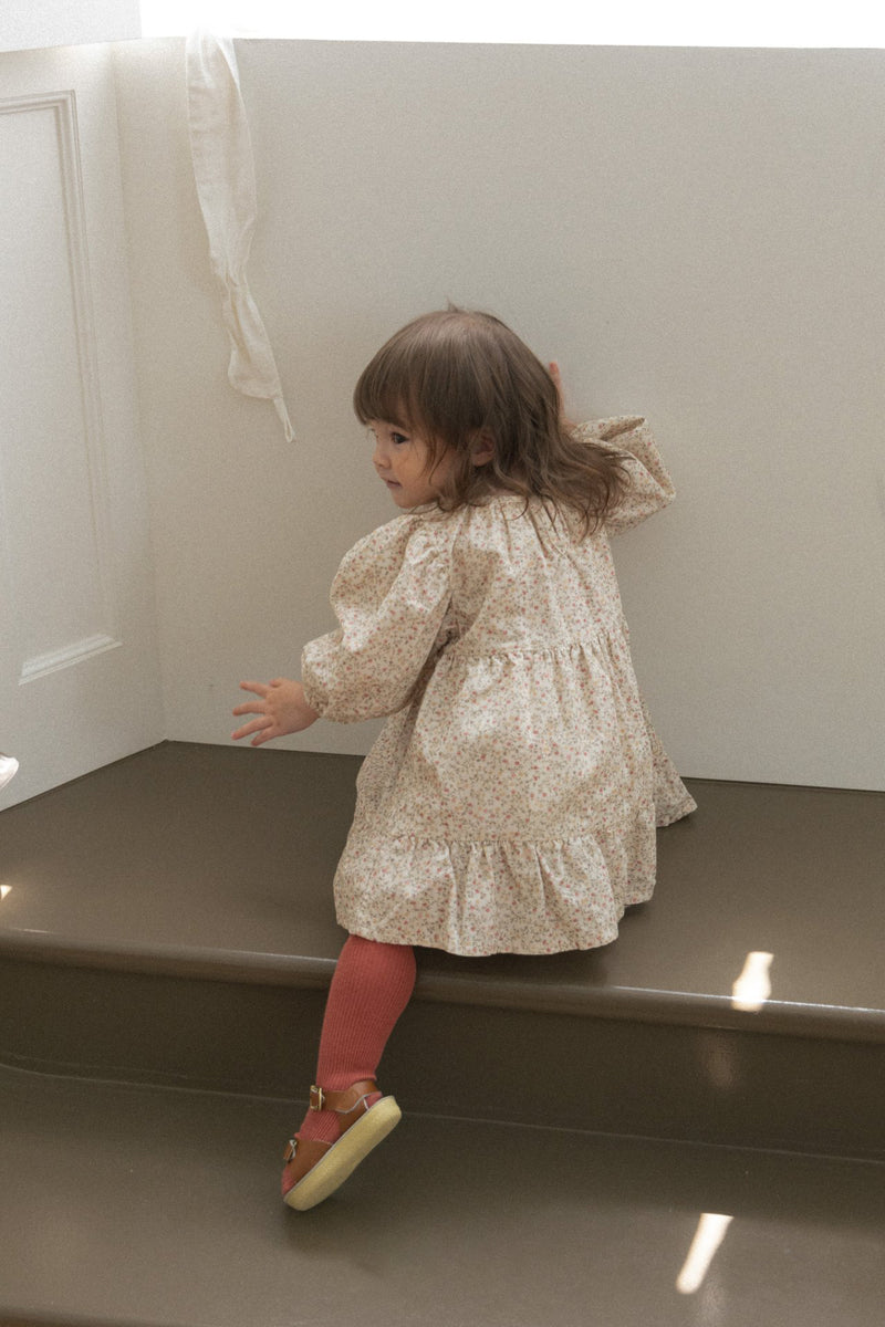 Flower Corduroy Shirring Dress