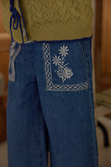Amelie Floral Embroidered Denim Pants