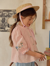 Aster Embroidered Linen Blouse_ Pink
