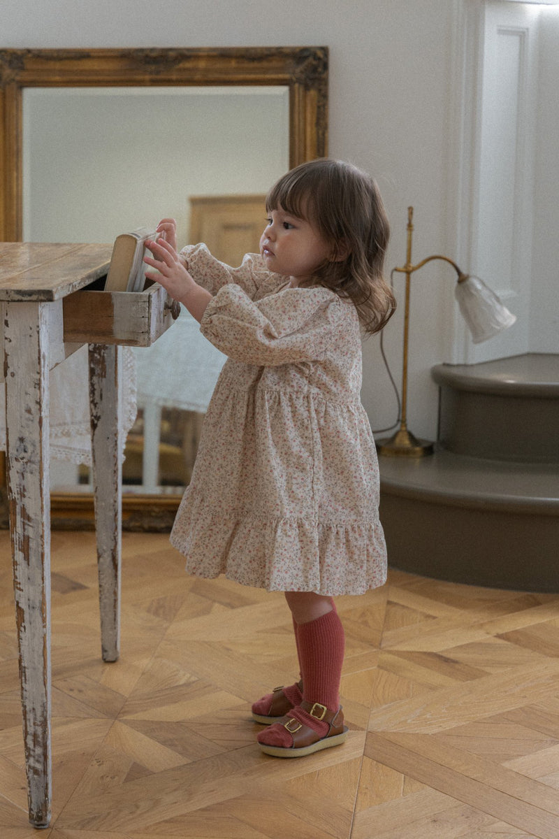 Flower Corduroy Shirring Dress