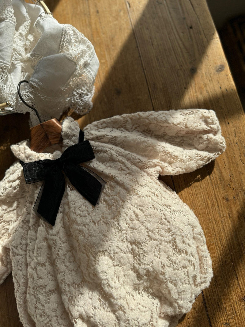 Lace Ribbon Romper _Beige Pink