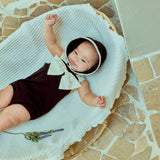 Ribbon Swimsuit & Bonnet Set_ Black