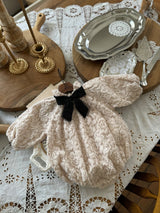 Lace Ribbon Romper _Beige Pink