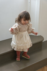 Flower Corduroy Shirring Dress