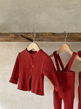 Red Cotton Ribbed Cardigan