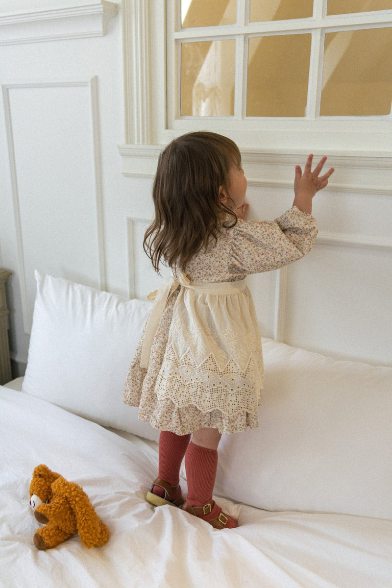 Flower Corduroy Shirring Dress