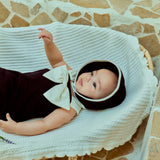 Ribbon Swimsuit & Bonnet Set_ Black