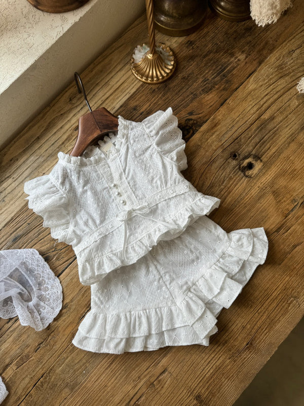 Romantic Blouse & Shorts Set _White