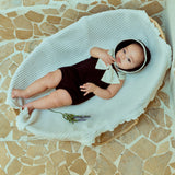 Ribbon Swimsuit & Bonnet Set_ Black