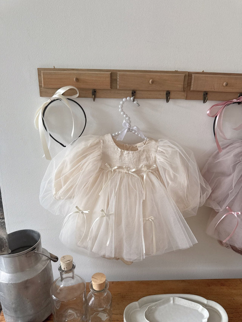 M Ribbon Dress Romper_ Cream