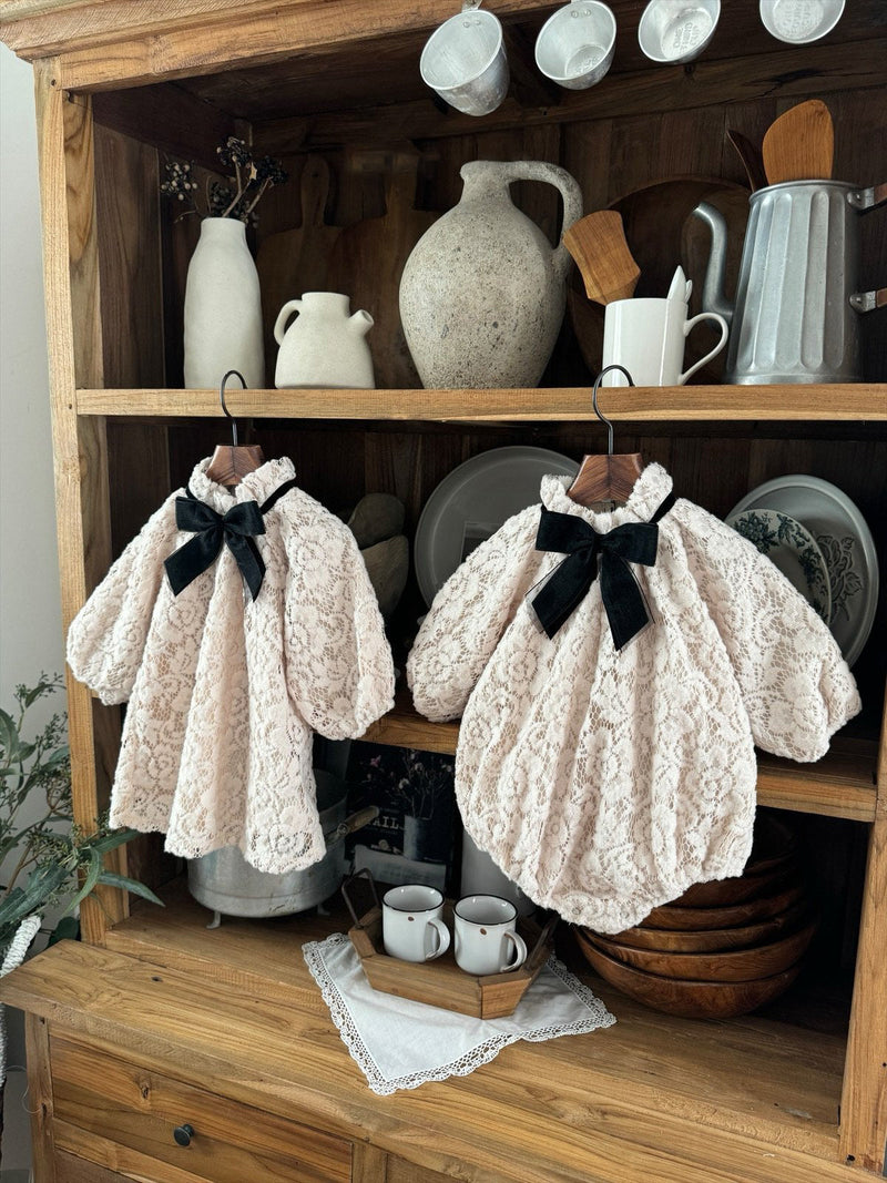 Lace Ribbon Romper _Beige Pink