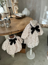 Lace Ribbon Romper _Beige Pink