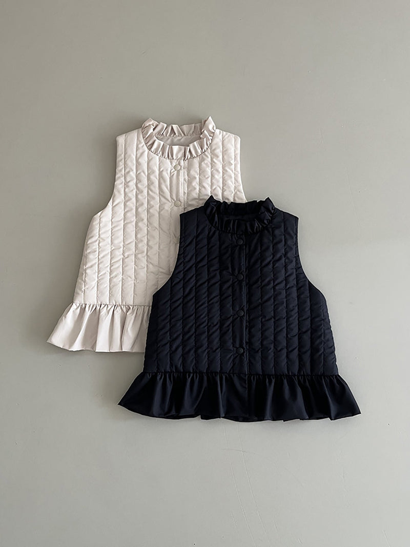 Frill Quilted Vest _ Cream