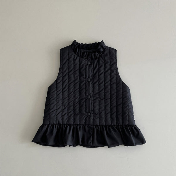 Frill Quilted Vest _ Black
