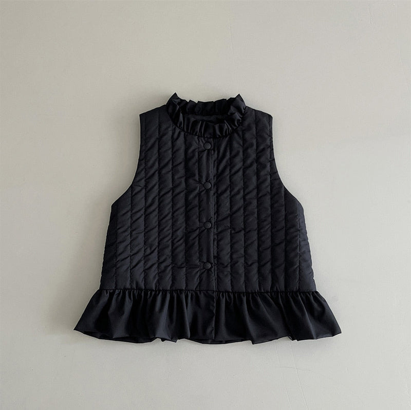 Frill Quilted Vest _ Black