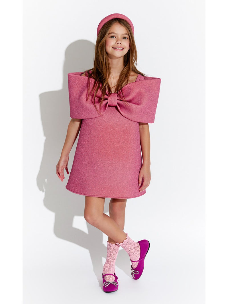 Ariel Bow Dress_Barbie Pink